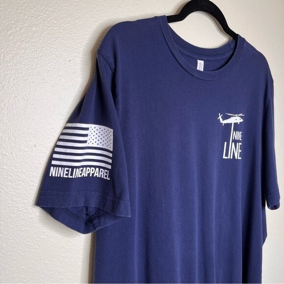 Bella Canvas Nine Line Five F Graphic Navy Crew Neck Short Sleeve Shirt Men XL - Picture 3 of 13